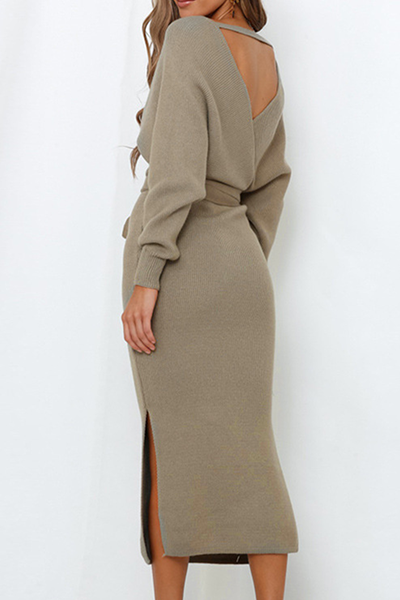 Knitted Wrap Midi Length Dress