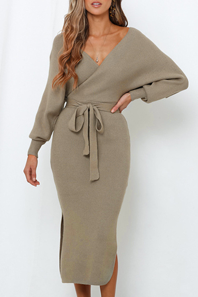 Knitted Wrap Midi Length Dress
