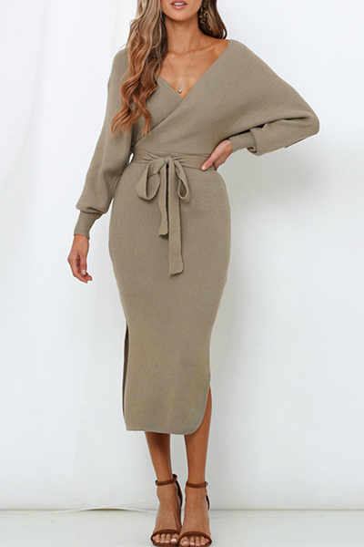 Knitted Wrap Midi Length Dress