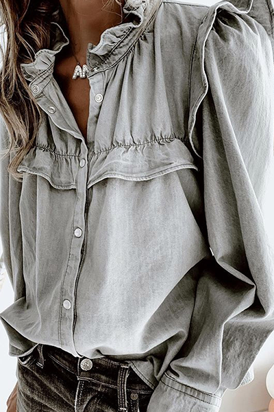 Ruffle Detail Button-Up Relaxed Fit Blouse