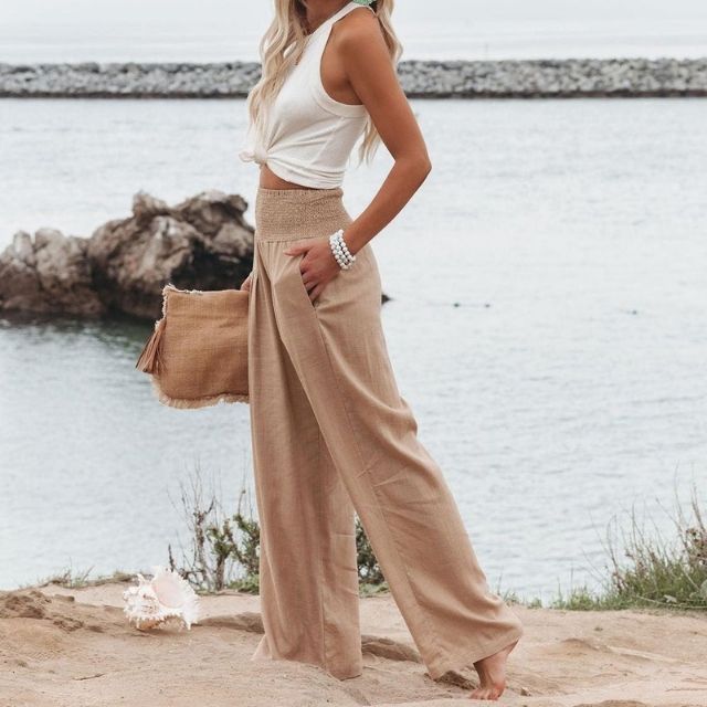 Women’s Wide-Leg Pants - High-Waisted - Lightweight Breathable Linen - Relaxed Fit