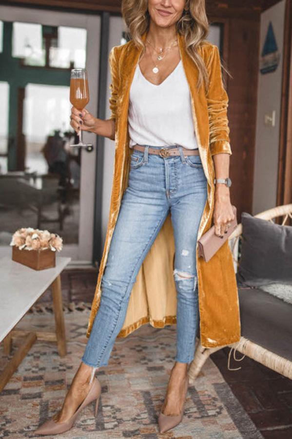 Women’s Long Velvet Duster – Open Front – Elegant Lightweight Layer – Full Sleeve
