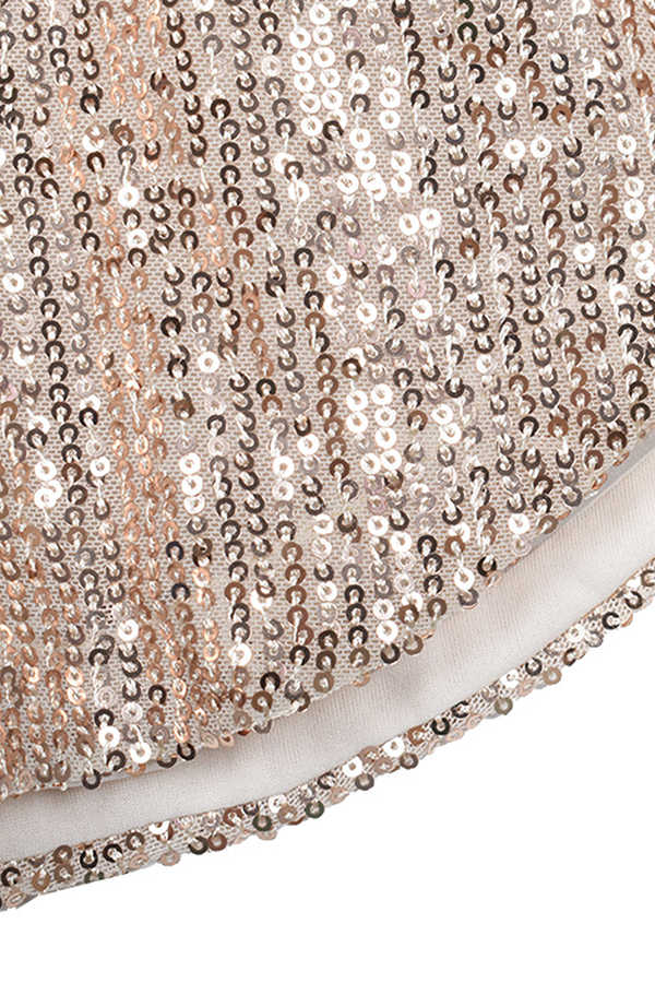 Women's Sequined Mini Dress - Long Sleeve - Belted Waist - Round Neck Party Wear