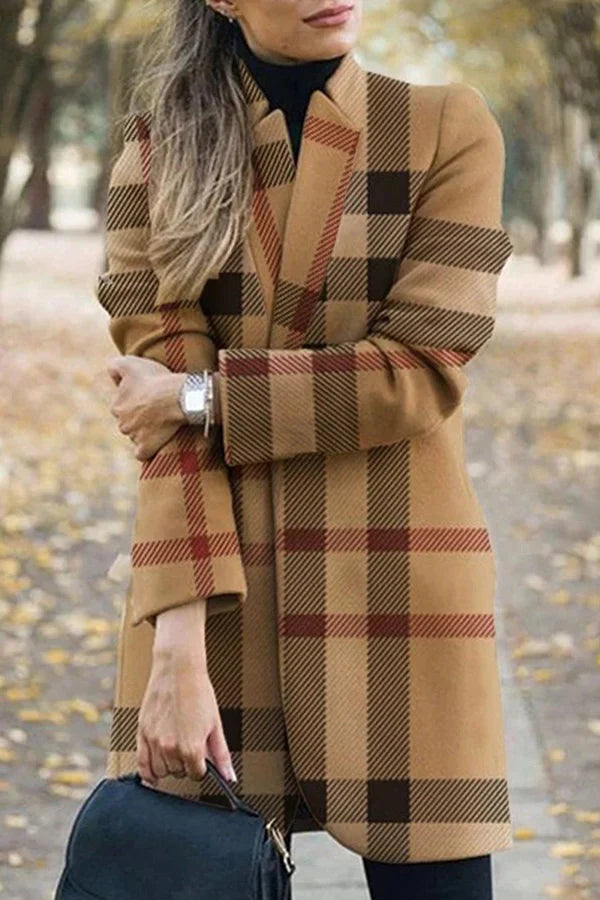 Print Stand Collar Woolen Coat
