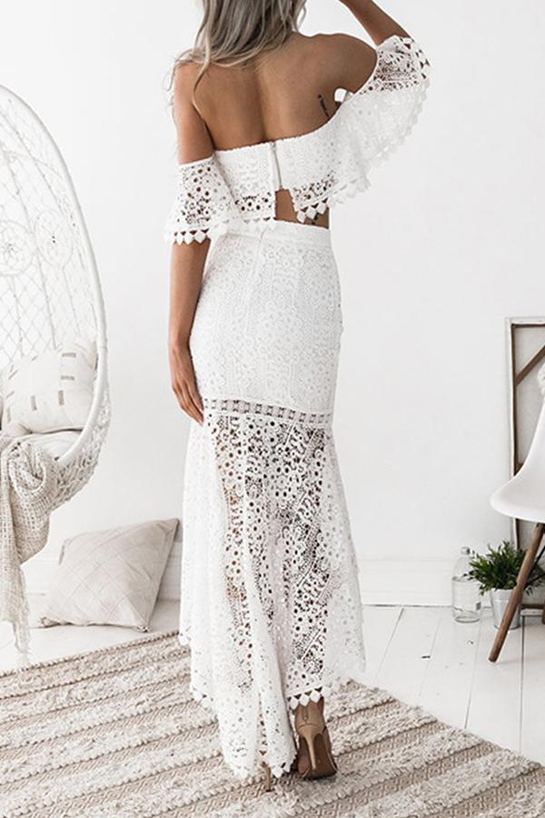 Lace Off-Shoulder Two-Piece Skirt Set