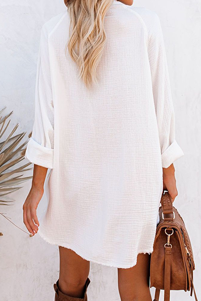 Women's Shirt Dress - Lightweight Cotton - Button-Down Loose Fit - V-Neck Casual Wear