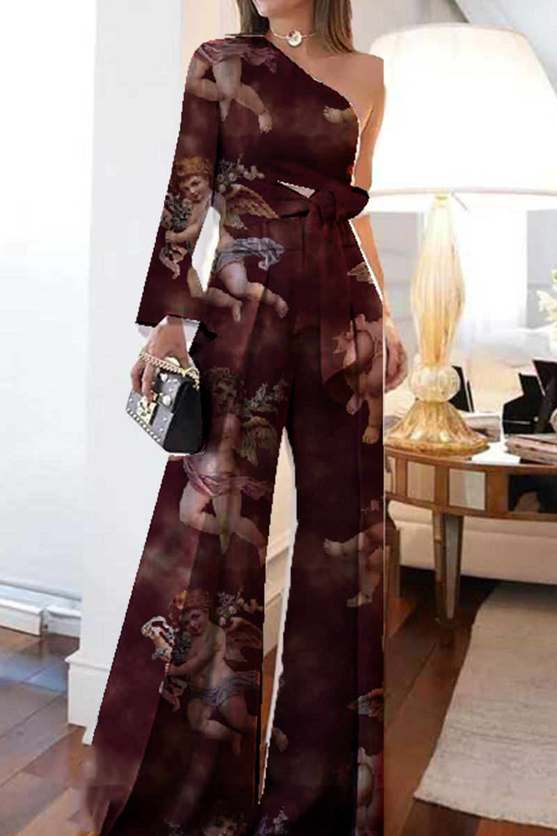 Rosel - fashion print one shoulder three quarter two pieces