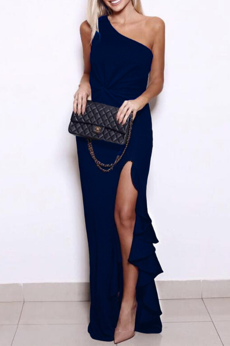 Elegant Ruffled One Shoulder Evening Dress