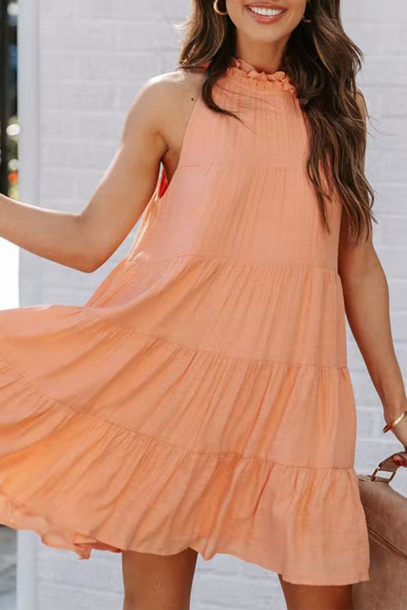 Women's Sleeveless Dress - High Neck Ruffle Detail - Flowy Lightweight Casual Wear
