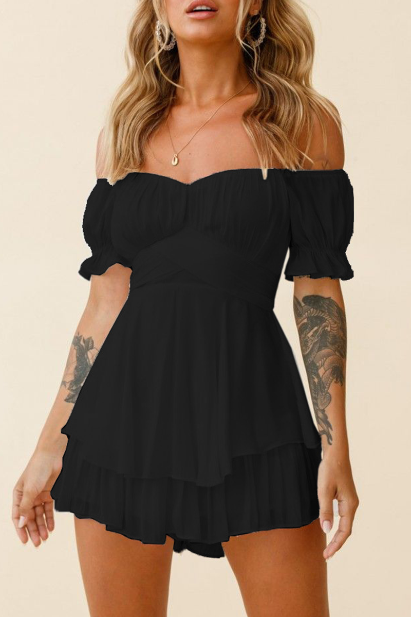 Women's Off-the-Shoulder Dress - Puff Sleeve - Fit-and-Flare Tiered Skirt