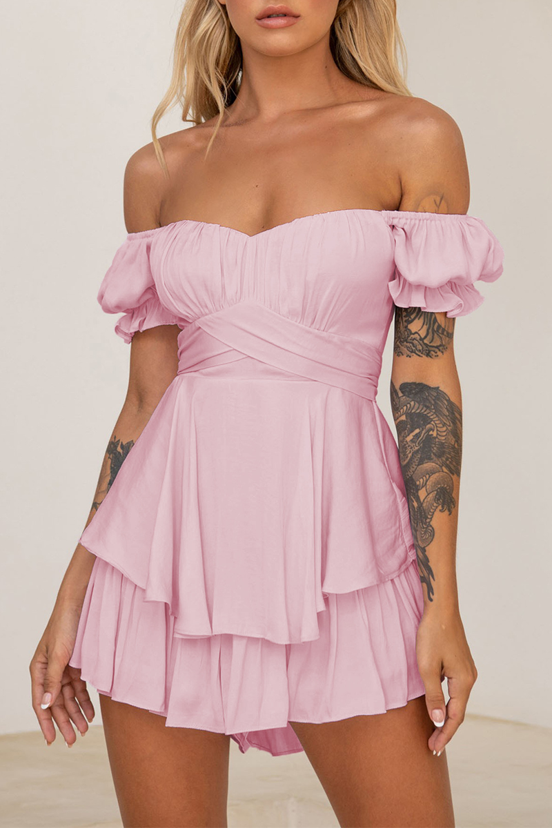Women's Off-the-Shoulder Dress - Puff Sleeve - Fit-and-Flare Tiered Skirt
