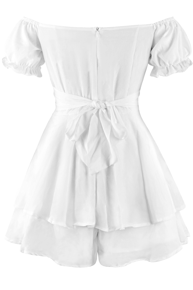 Women's Off-the-Shoulder Dress - Puff Sleeve - Fit-and-Flare Tiered Skirt