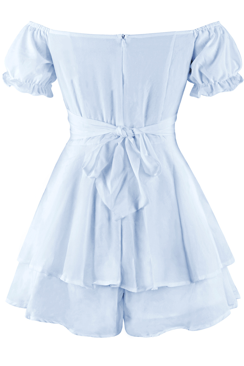 Women's Off-the-Shoulder Dress - Puff Sleeve - Fit-and-Flare Tiered Skirt