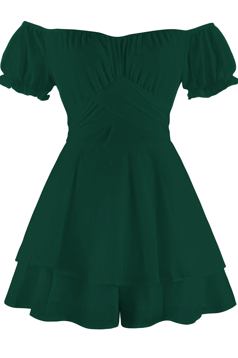 Women's Off-the-Shoulder Dress - Puff Sleeve - Fit-and-Flare Tiered Skirt