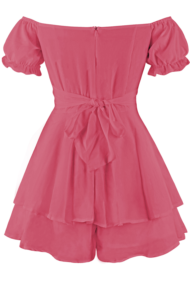 Women's Off-the-Shoulder Dress - Puff Sleeve - Fit-and-Flare Tiered Skirt