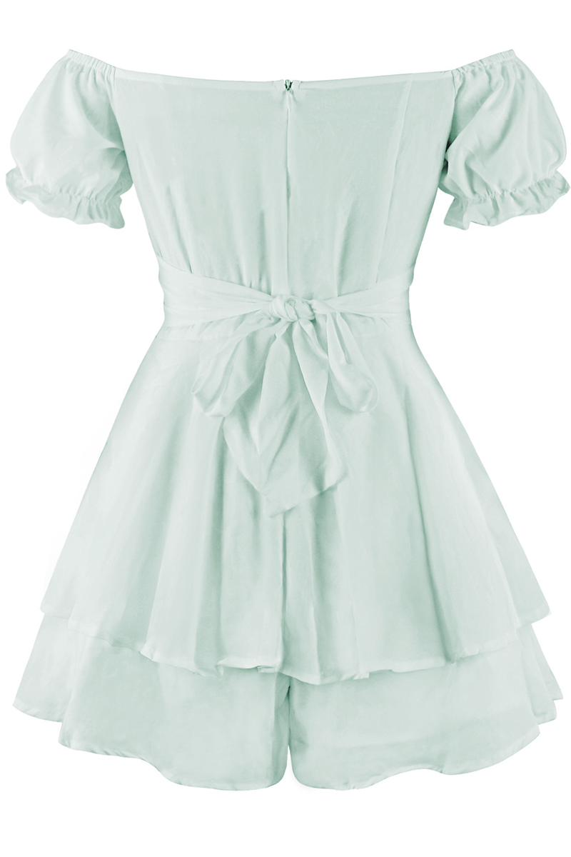 Women's Off-the-Shoulder Dress - Puff Sleeve - Fit-and-Flare Tiered Skirt