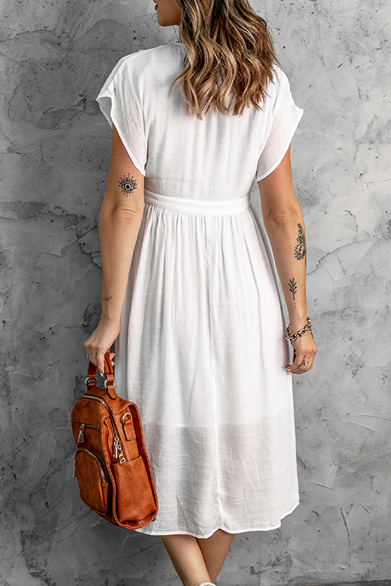 Women's Sleeveless V-Neck Dress - Button Down - High Waist - Asymmetrical Hem
