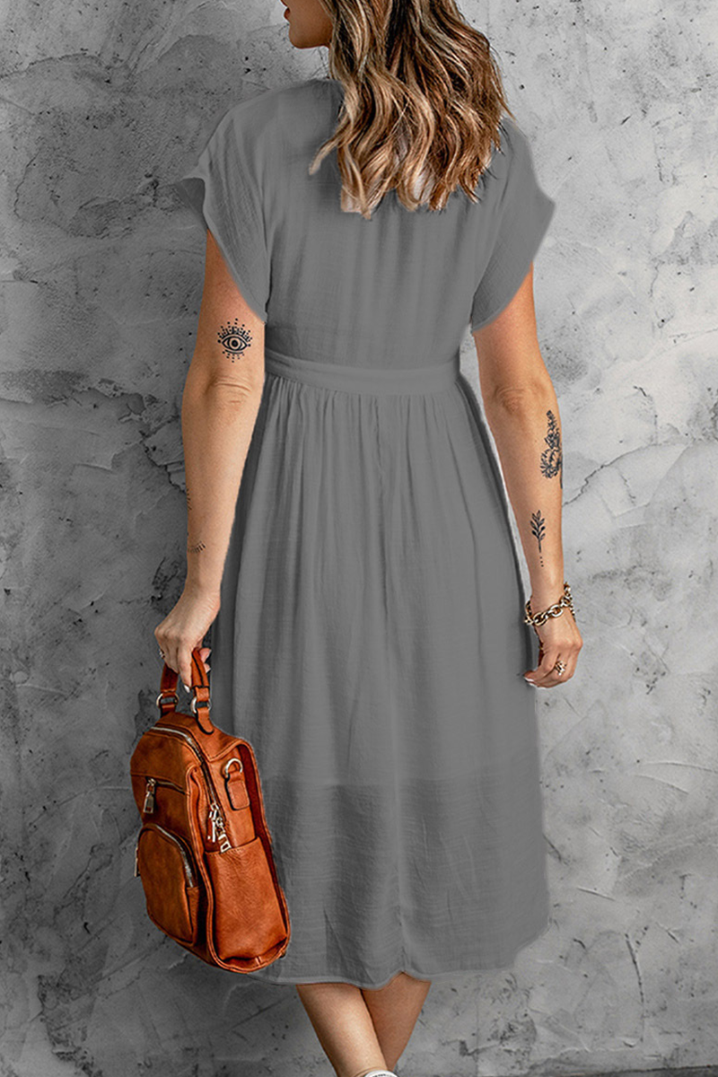 Women's Sleeveless V-Neck Dress - Button Down - High Waist - Asymmetrical Hem