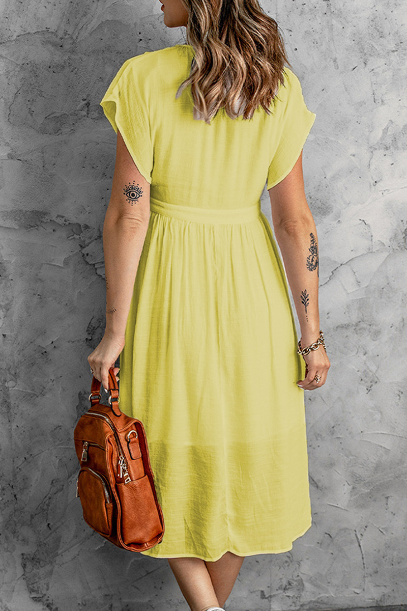 Women's Sleeveless V-Neck Dress - Button Down - High Waist - Asymmetrical Hem