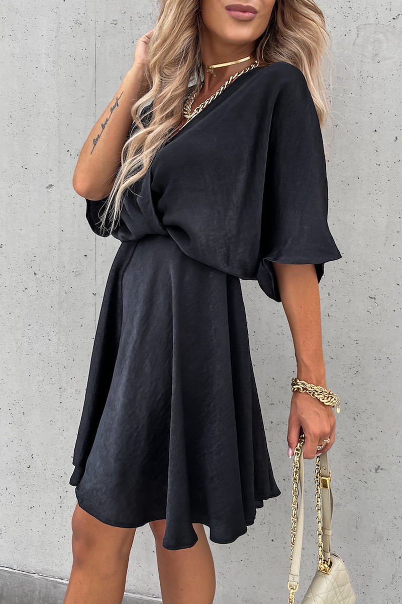 Women's Wrap Dress - V-Neck - Short Sleeve - Adjustable Tie Waist - Asymmetrical Hem