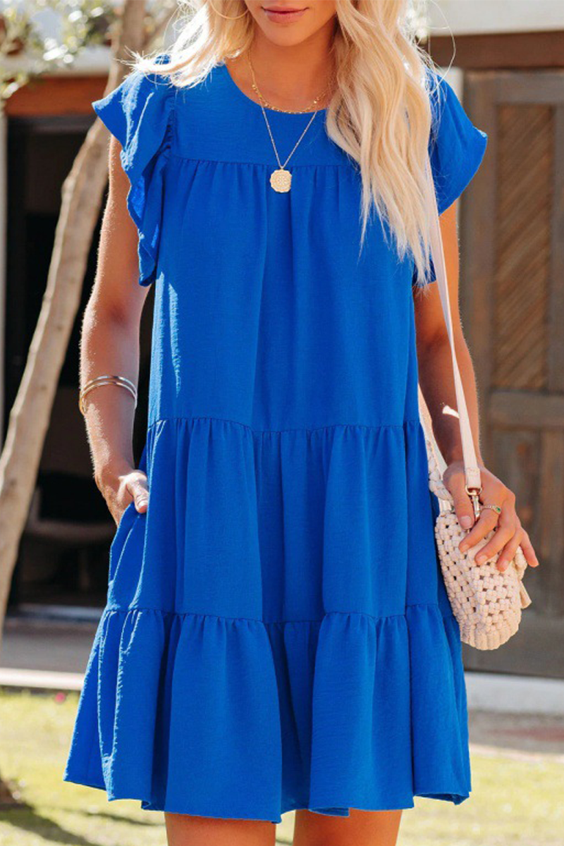 Women's Tiered Dress - Short Ruffle Sleeves - Relaxed Fit - Lightweight Casual Wear
