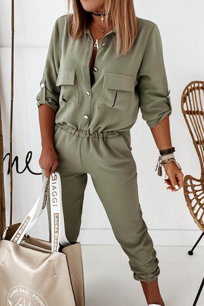 Relaxed Fit Button-Up Collared Jumpsuit