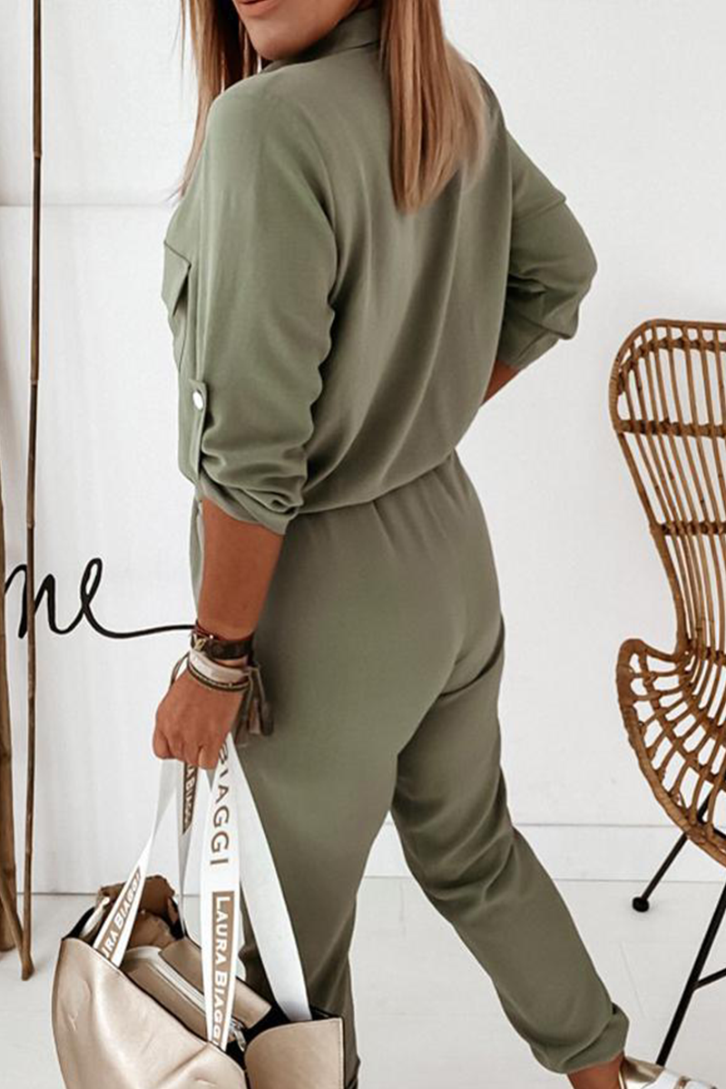 Relaxed Fit Button-Up Collared Jumpsuit