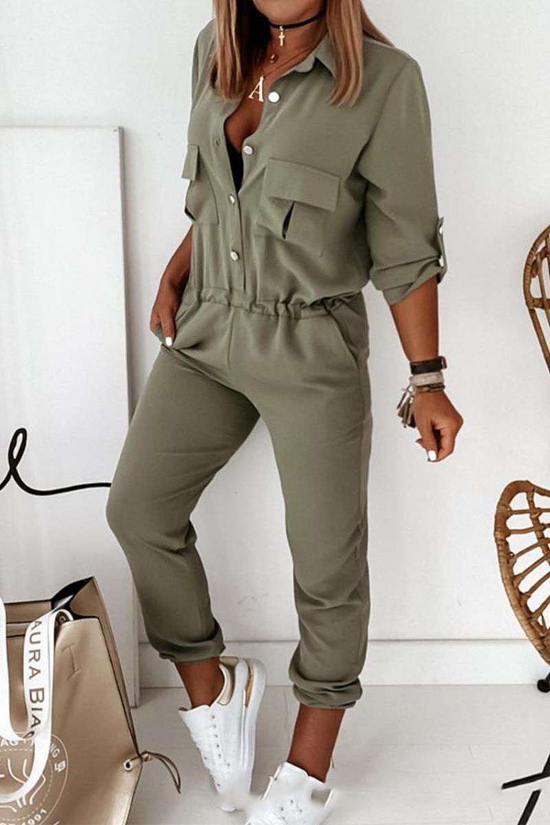 Relaxed Fit Button-Up Collared Jumpsuit