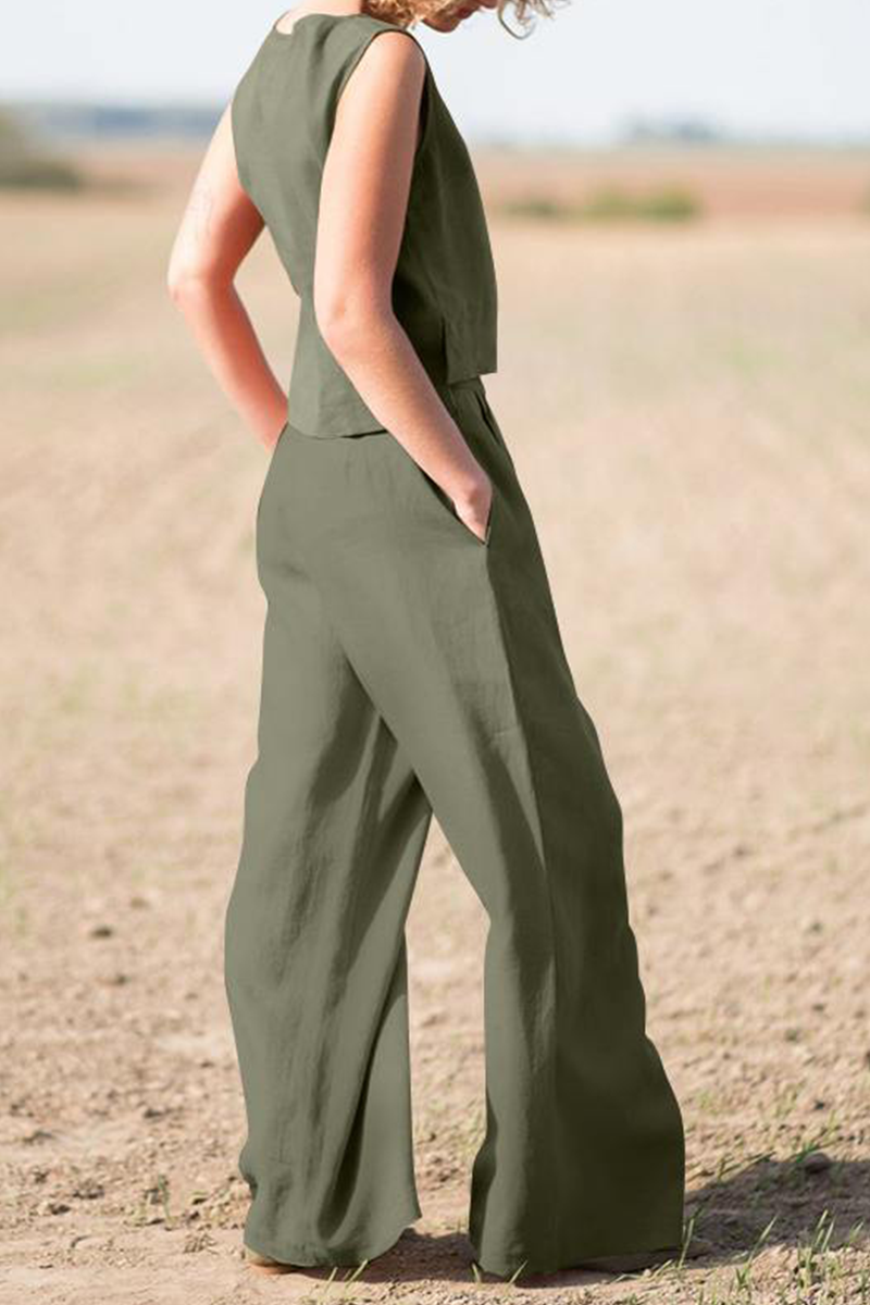 Women's Two-Piece Set - Sleeveless Crop Top & High-Waisted Wide-Leg Pants
