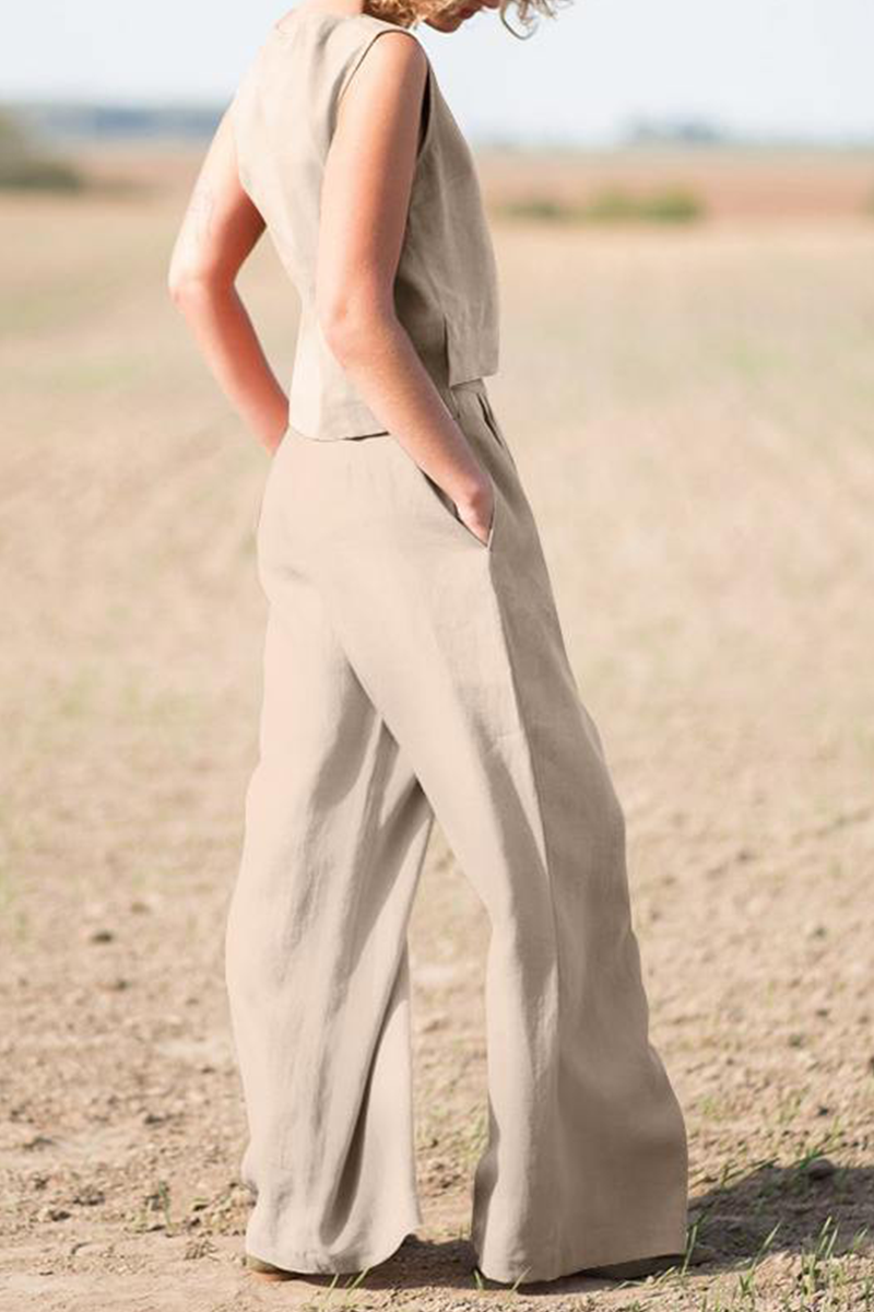 Women's Two-Piece Set - Sleeveless Crop Top & High-Waisted Wide-Leg Pants