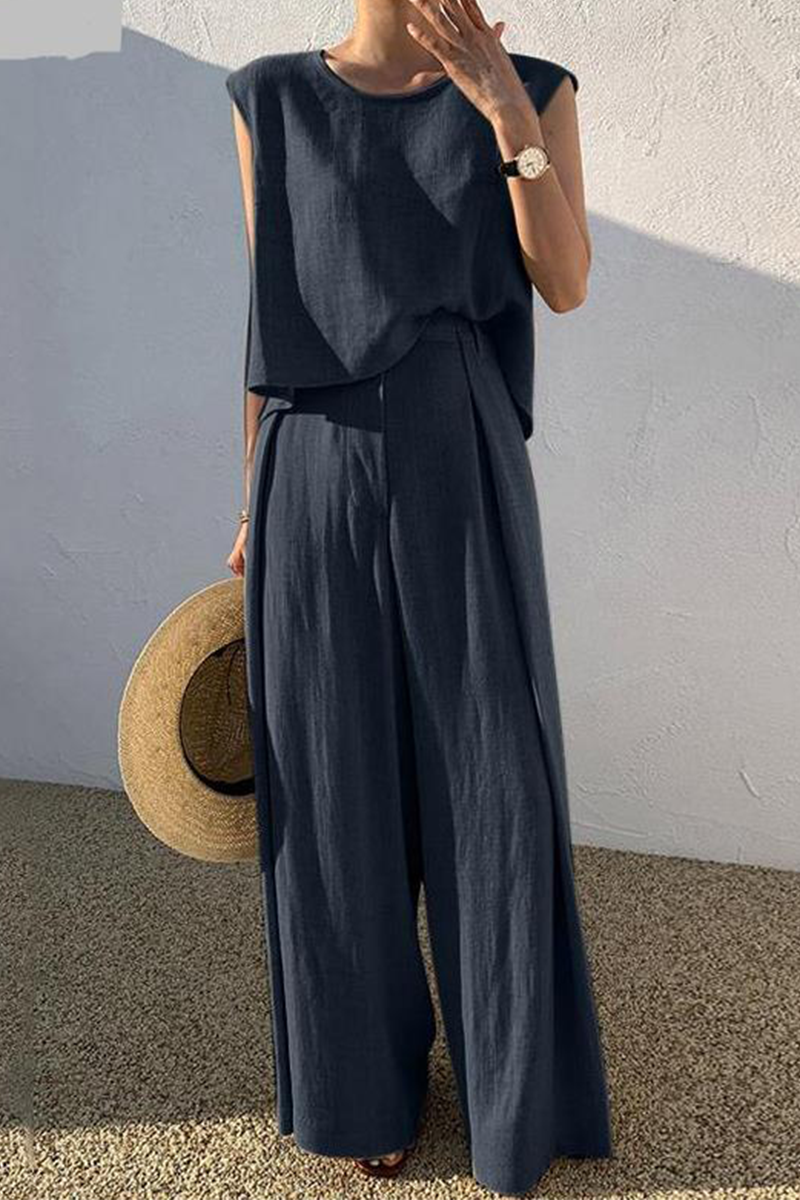 Women's Two-Piece Set - Sleeveless Top & High-Waisted Wide-Leg Pants - Loose Fit