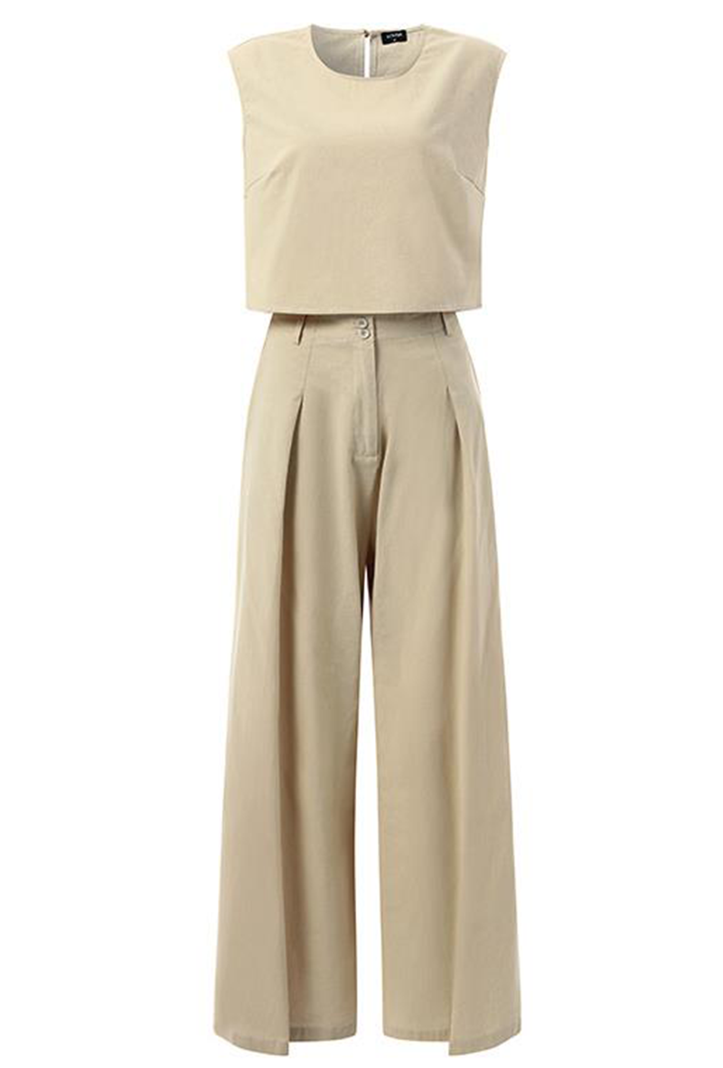 Women's Two-Piece Set - Sleeveless Top & High-Waisted Wide-Leg Pants - Loose Fit