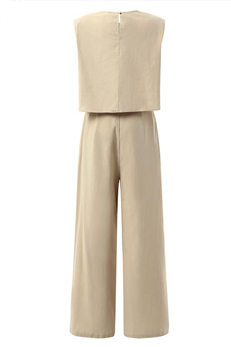 Women's Two-Piece Set - Sleeveless Top & High-Waisted Wide-Leg Pants - Loose Fit