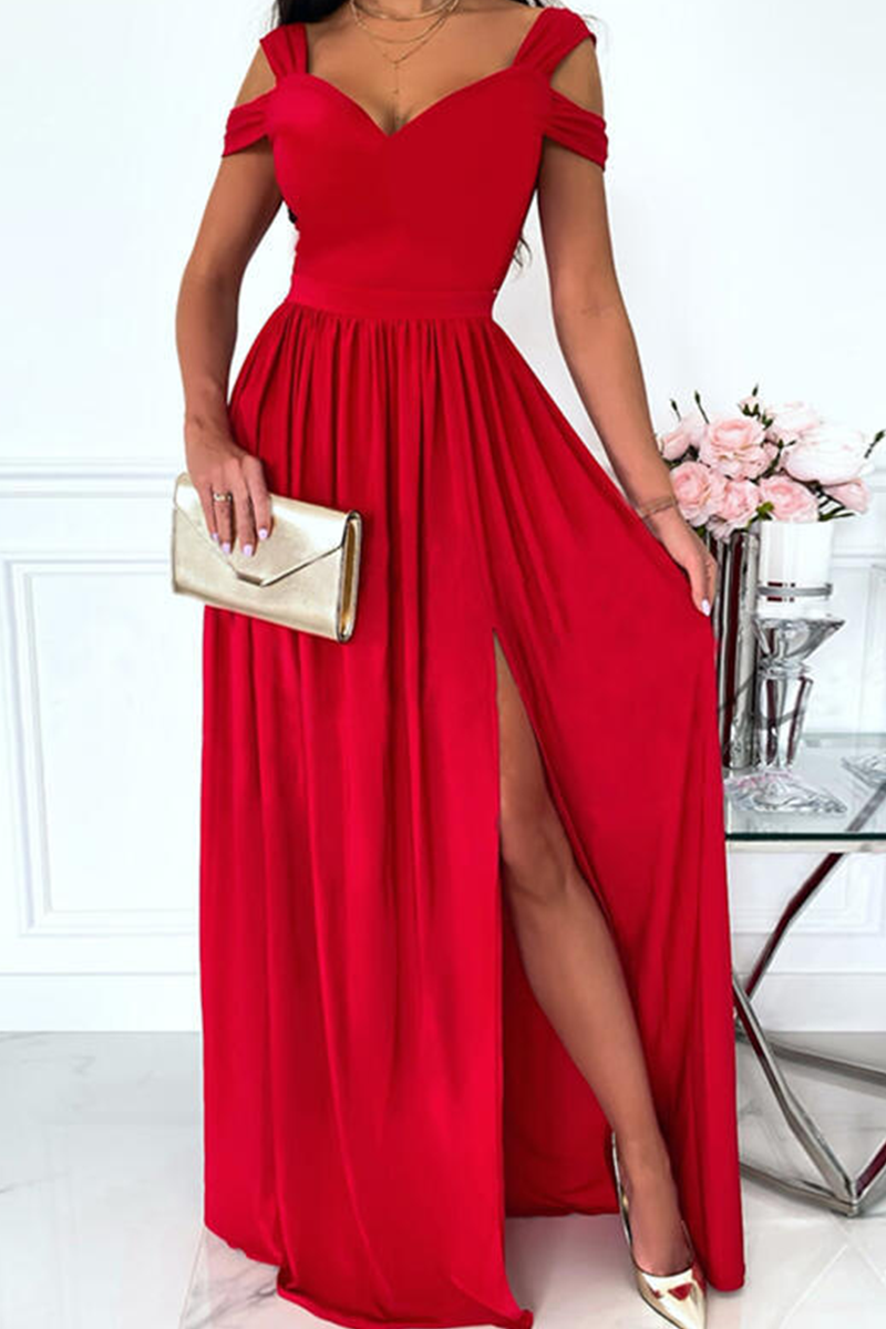 Women's Evening Gown - Off-Shoulder Sweetheart Neckline - High Slit Flowing Skirt