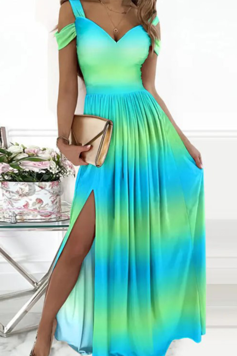 Women's Evening Gown - Off-Shoulder Sweetheart Neckline - High Slit Flowing Skirt