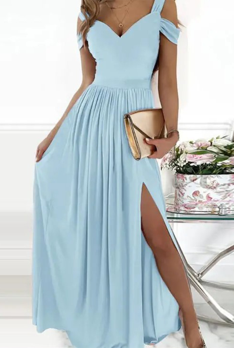 Women's Evening Gown - Off-Shoulder Sweetheart Neckline - High Slit Flowing Skirt