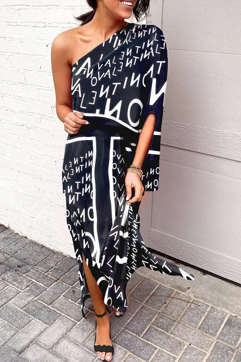 Onaona - modern graphic printed one shoulder waist skirt dress