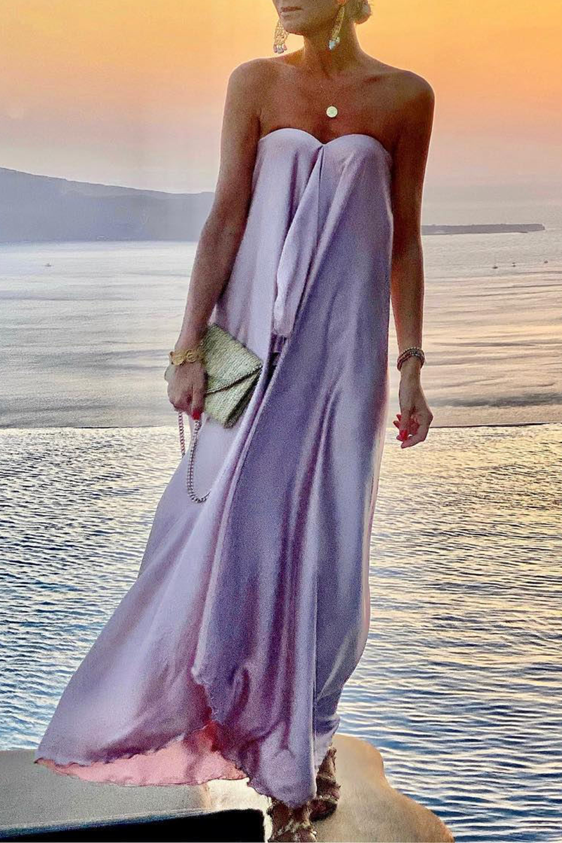 Women’s Strapless Maxi Dress - Flowy Silhouette - Elegant Evening & Casual Wear