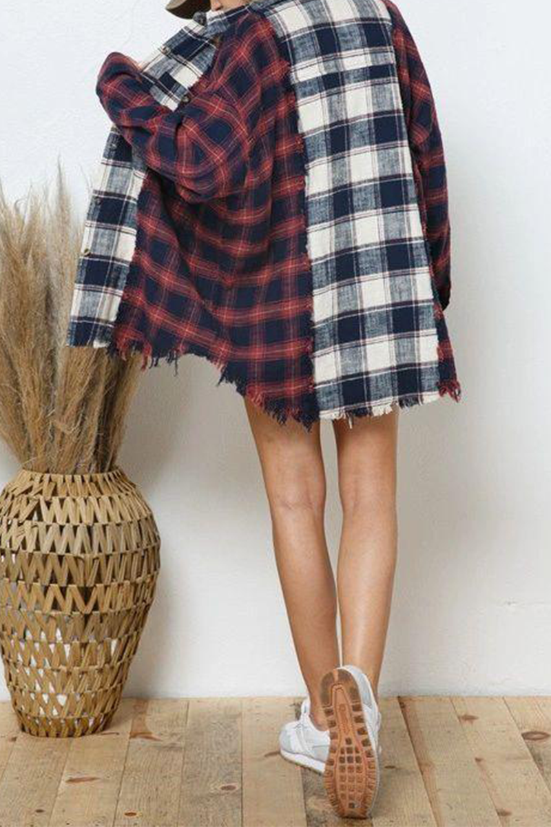 Women's Plaid Button-Up Shirt - Oversized Fit - Long Sleeve Woven Flannel