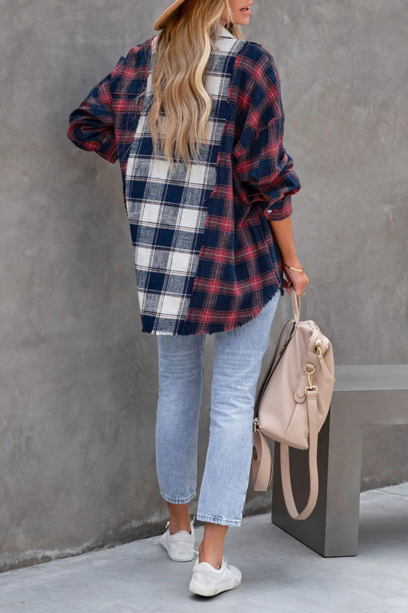 Women's Plaid Button-Up Shirt - Oversized Fit - Long Sleeve Woven Flannel