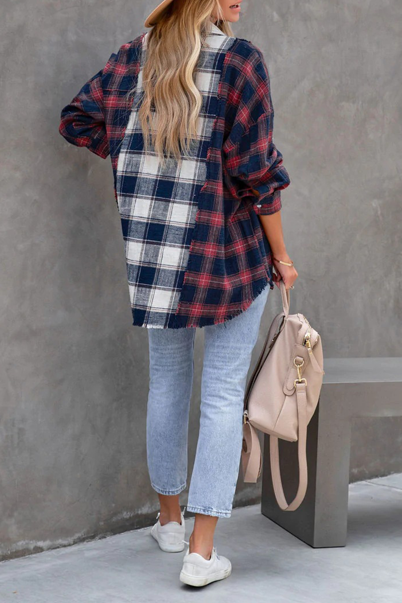 Women's Plaid Button-Up Shirt - Oversized Fit - Long Sleeve Woven Flannel