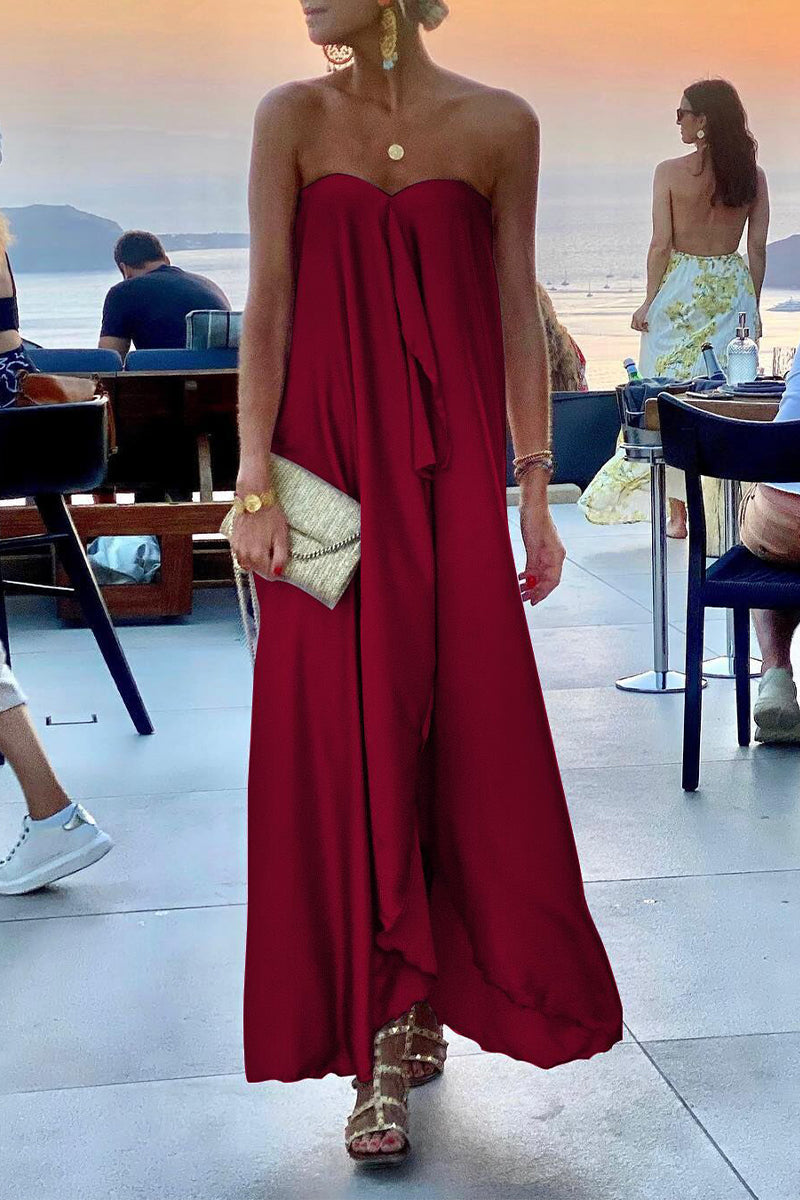 Women’s Strapless Maxi Dress - Flowy Silhouette - Elegant Evening & Casual Wear