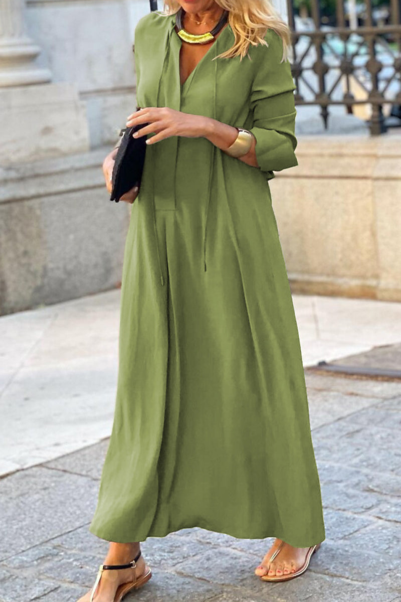 Women's Maxi Dress - V-Neck Long Sleeve - Flowy Lightweight Elegant Fit