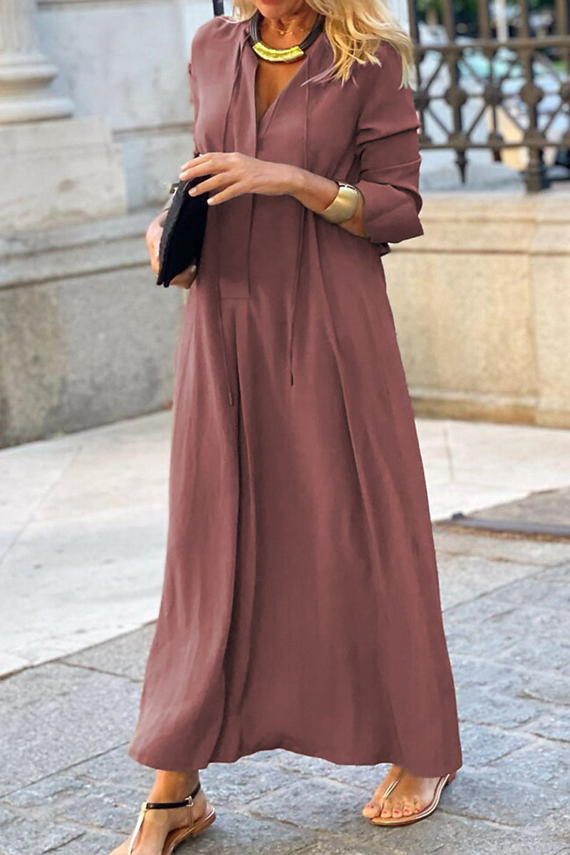 Women's Maxi Dress - V-Neck Long Sleeve - Flowy Lightweight Elegant Fit