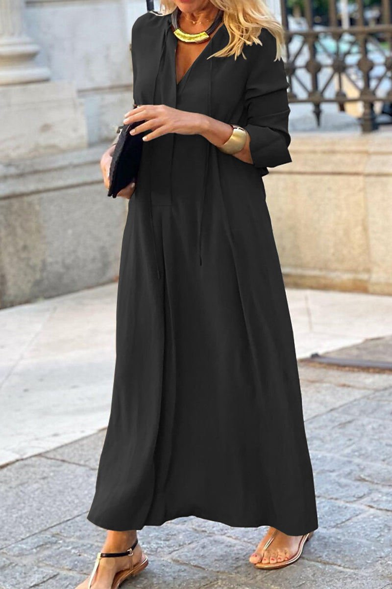 Women's Maxi Dress - V-Neck Long Sleeve - Flowy Lightweight Elegant Fit