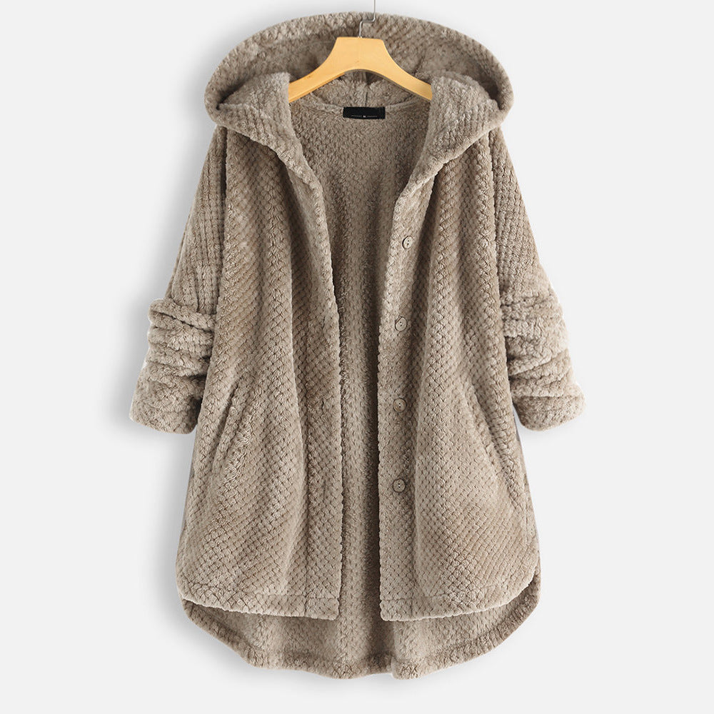 Women's double-faced fleece hooded jacket