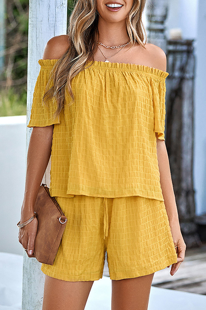 Off-the-Shoulder Casual Short Sleeve Shirt Set