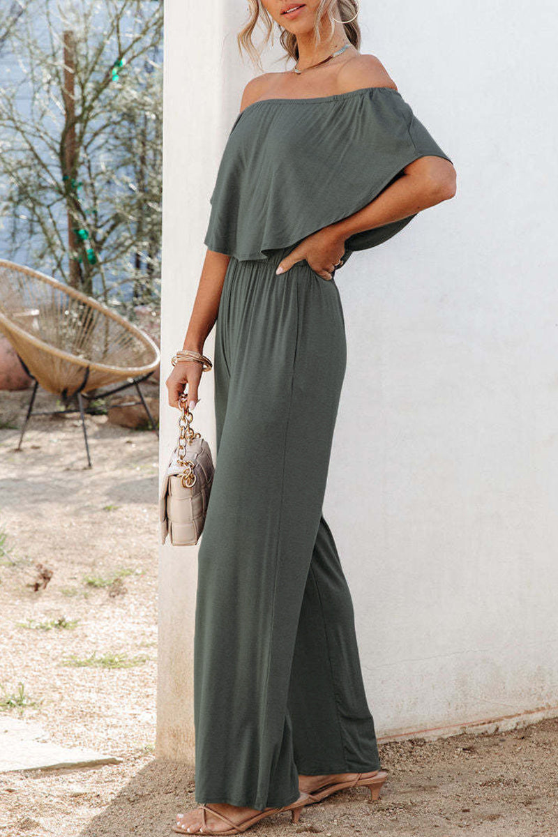 Women's Off-Shoulder Jumpsuit - Ruffled Layer - Wide Leg - Lightweight & Breathable