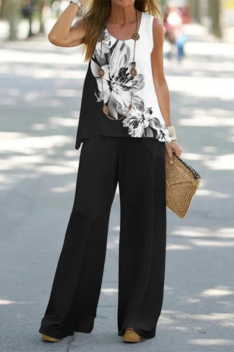 Moani - casual fun printed o neck sleeveless top and pants set