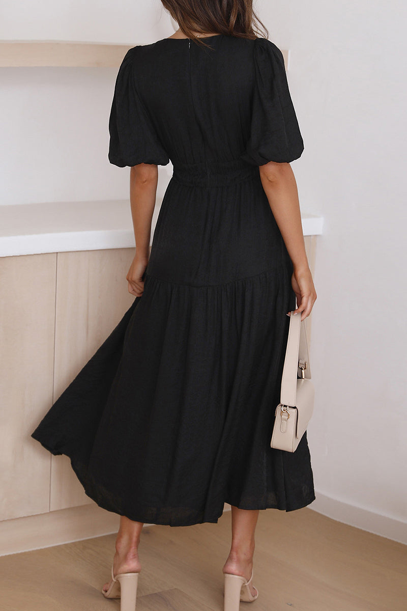 Flowy Puff Sleeve Empire Waist Midi Dress